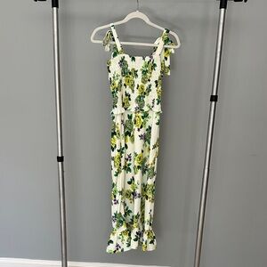 Amanda Uprichard White Maxi Dress with Green & Yellow Floral Print